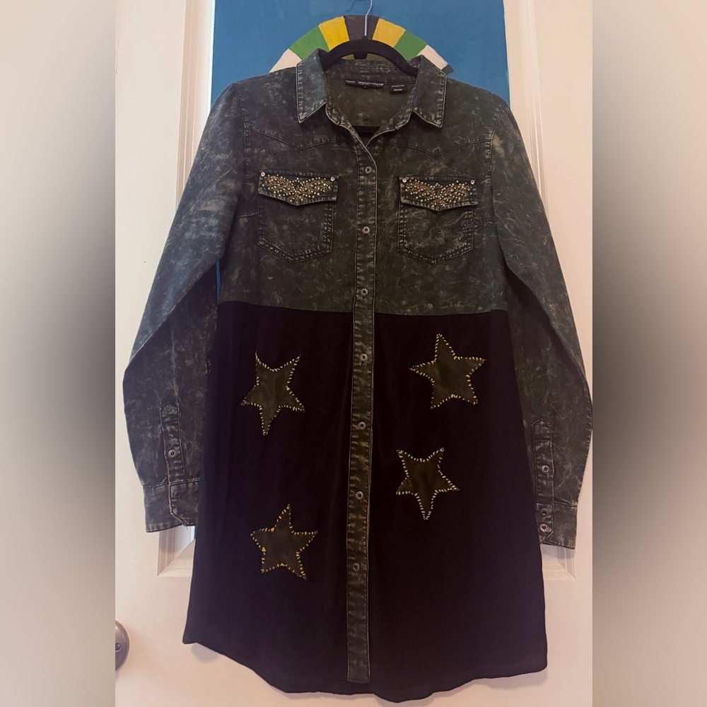Statement Piece Handmade Button up hi/low Star Blouse-M